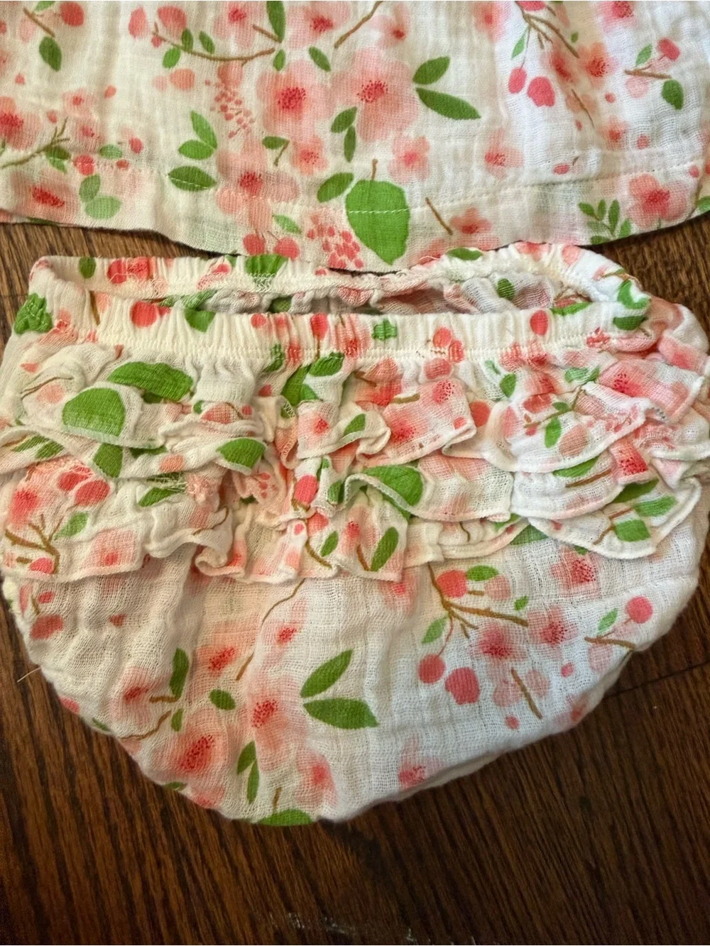 Angel Dear White Floral Dress & Bloomers in Pink and Green